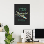 Poster Curtiss P-40 Warhawk | Plan 2ÈME GUERRE MONDIALE (Bureau à domicile)