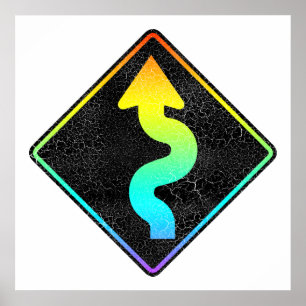Poster curved road ahead street sign