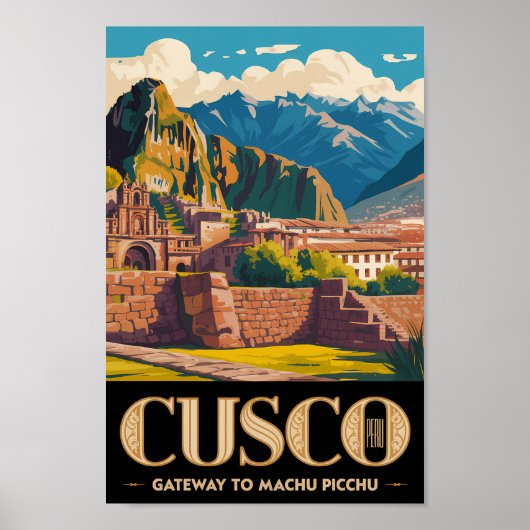 Poster Cusco Pérou Illustration Art de Voyage Vintage (Devant)