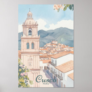 Poster Cusco Pérou Peinture Gouache Illustration Voyage