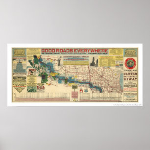 Poster Custer Battlefield Highway Map - 1925