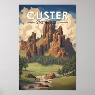 Poster Custer State Park Dakota du Sud Voyage Art Vintage