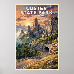 Poster Custer State Park Dakota du Sud Voyage Rétro