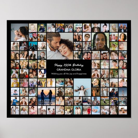 Poster Custom 100 Pictures Photo Collage 100th Birthday (Devant)