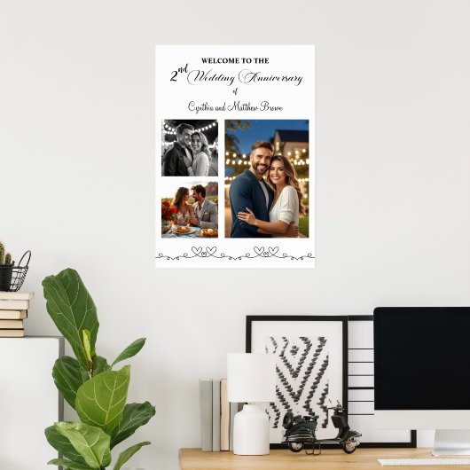 Poster Custom 3 Photos 2e anniversaire Mariage Bienvenue (Bureau à domicile)