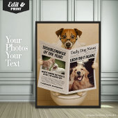 Poster Custom Bathroom Decor, Editable Dog with Newspaper
