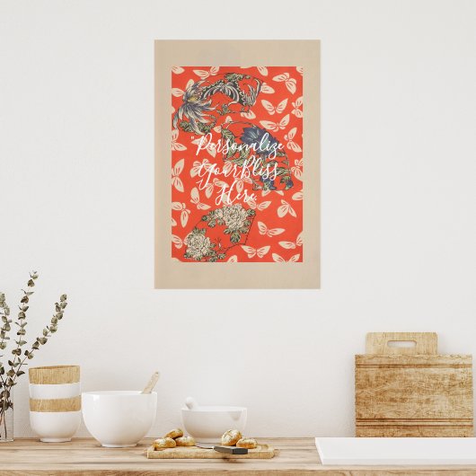 Poster CUSTOM Bold Red Japanese Butterfly Pattern Art  (Cuisine)