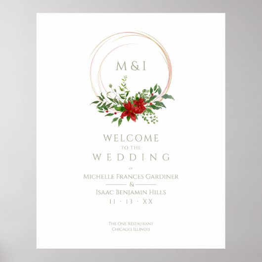 Poster Custom Chic Poinsettia Christmas Wedding Welcome (Devant)