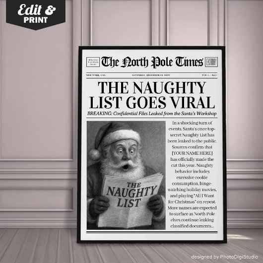 Poster Custom Christmas Newspaper Decor, Funny Christmas