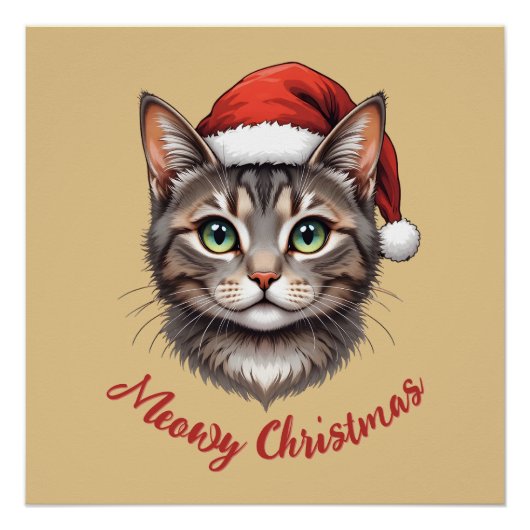 Poster Custom Cute Christmas Cat with Santa Hat (Devant)