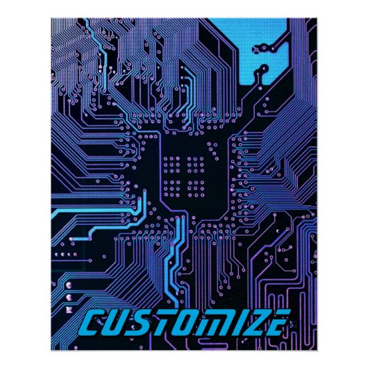 Poster Custom Cyber Blue PCB Circuit Board Tech Art (Devant)