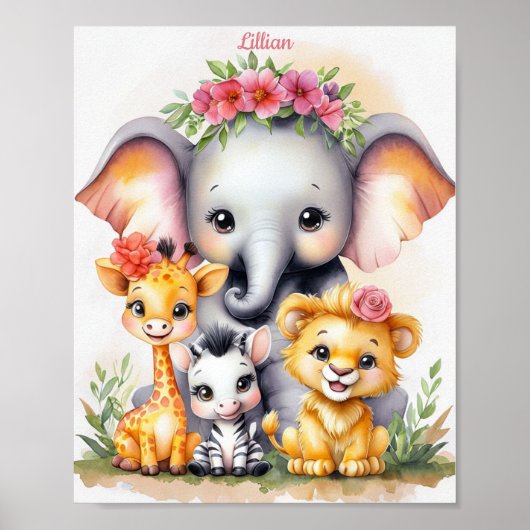 Poster Custom Elegant Safari Nursery bébé animal (Devant)