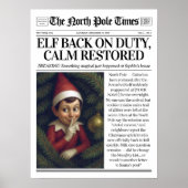 Poster Custom Elf Back on Duty Newspaper Decor, Christmas (Devant)