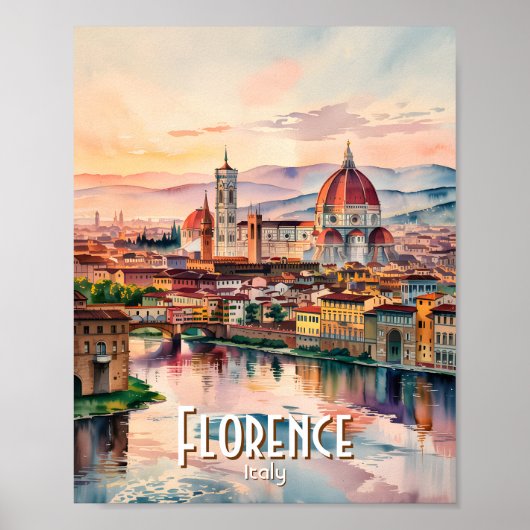 Poster Custom Florence Duomo Cathedral Watercolor Skyline (Devant)