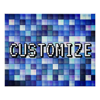 Poster Custom Gamertag Blue 8-Bit Pixel Square Pattern