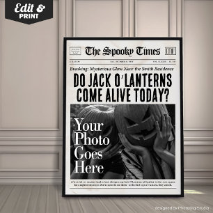 Poster Custom Halloween Newspaper Wall Art Jack O'Lantern