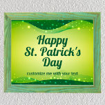 Poster Custom Happy St. Patrick's Day mignonne Green Spar<br><div class="desc">Cette affiche magique et pétillante de la Saint Patrick présente de belles étoiles flottant autour d'un joli ruban vert le long de la frontière. Grand imprimé de fête sur mesure pour une soirée festive amusante de la fête de Saint Paddy boire et faire la fête avec vos amis irlandais.</div>
