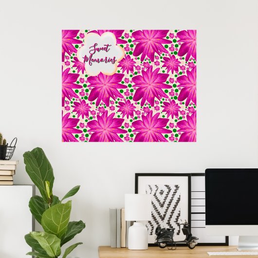 Poster Custom Hot Pink Floral Seamless Pattern  (Bureau à domicile)