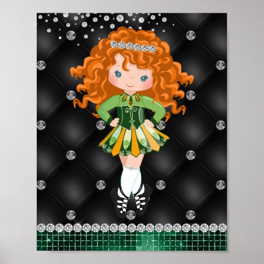 Poster Custom Irish Dance Redhead Girl Green, Noir (Devant)
