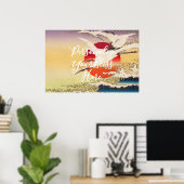 Poster CUSTOM Japanese Great Wave & Crane Art Print (Bureau à domicile)