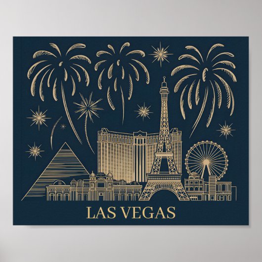 Poster Custom Las Vegas Skyline Gold Line Art Travel (Devant)
