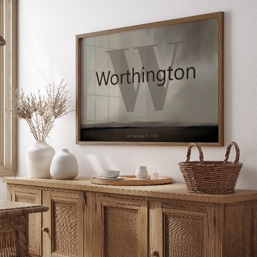 Poster Custom Last Name Print Moody Gift for Couple Est 