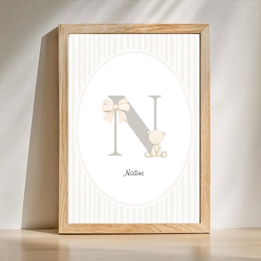 Poster Custom Letter N Nursery Wall Art - Baby Name Print