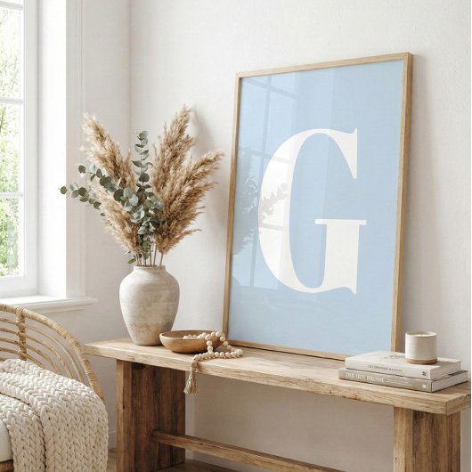 Poster Custom Mid Century Retro Letter Initial Icy Blue