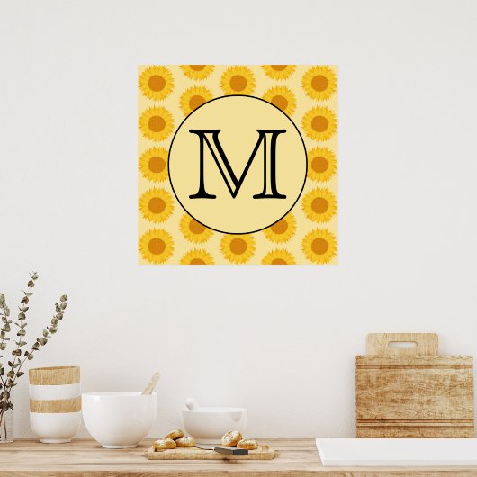 Poster Custom Monogram, with Yellow Sunflowers. (Cuisine)