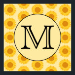 Poster Custom Monogram, with Yellow Sunflowers.<br><div class="desc">A pattern of yellow sunflowers with a monogram design. The monogram initial letter is on a light yellow and black circle. The initial letter can be changed to personalize this item. A nice floral design.</div>
