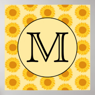Poster Custom Monogram, with Yellow Sunflowers.