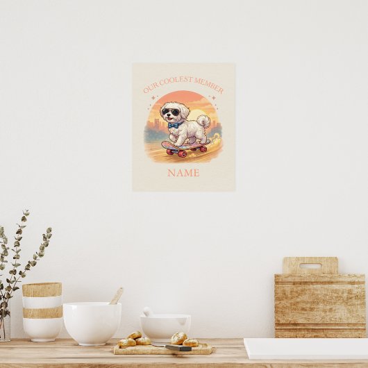 Poster Custom Name Cool Maltese Dog Skateboarder (Cuisine)