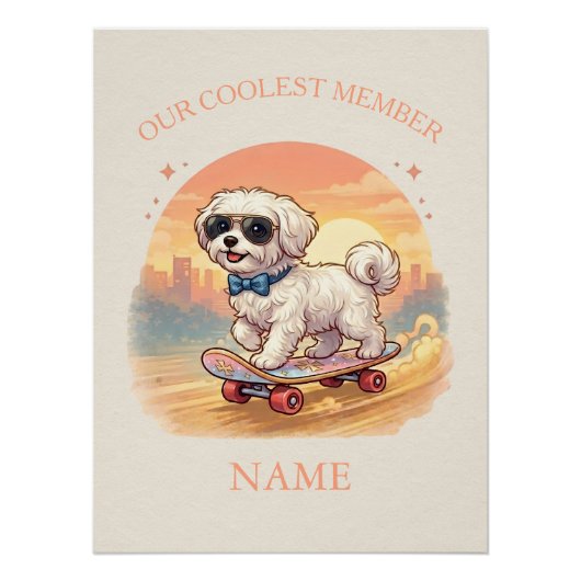 Poster Custom Name Cool Maltese Dog Skateboarder (Devant)