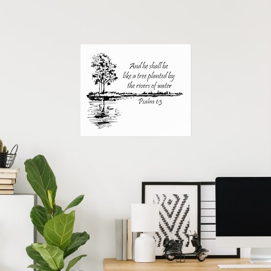 Poster Custom Name Encouraging Scripture Psalm 1:3  (Bureau à domicile)