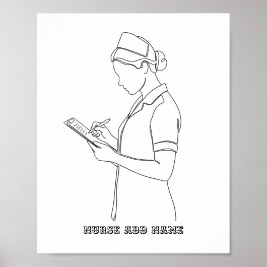 Poster Custom Name Minimalist Nurse Clipboard Line Art  (Devant)