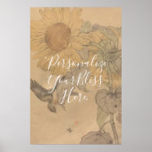 Poster CUSTOM Nostalgic Sunflower & Bird Art Print  (Devant)