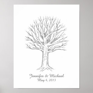 Poster Custom Thumbprint Fingerprint Wedding Tree Guest B