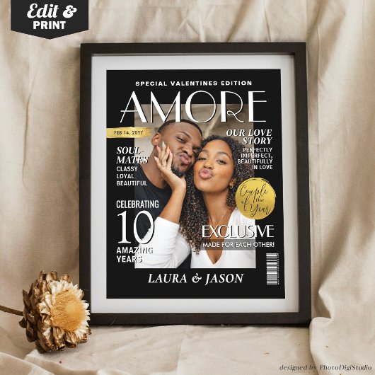 Poster Custom Valentine Magazine Cover, Modern Couple