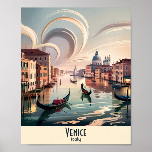 Poster Custom Venice Italy Gondola Canal Watercolor Retro (Devant)