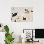 Poster CUSTOM Vintage Japanese Butterfly Botanical Print (Bureau à domicile)
