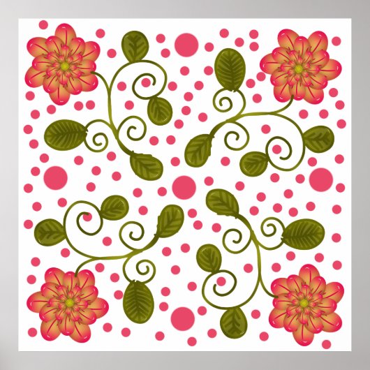 Poster Custom Whimsical Pink Floral & Polka Dot Pattern (Devant)