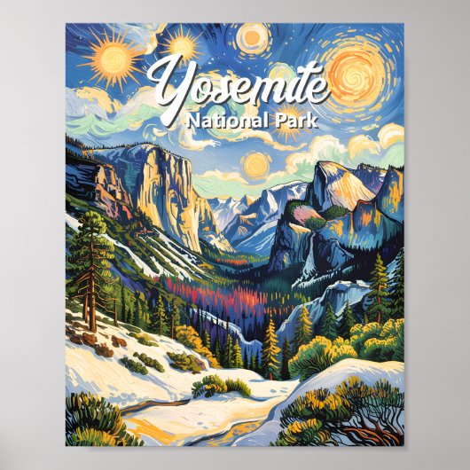 Poster Custom Yosemite Tunnel View Winter Van Gogh Style (Devant)