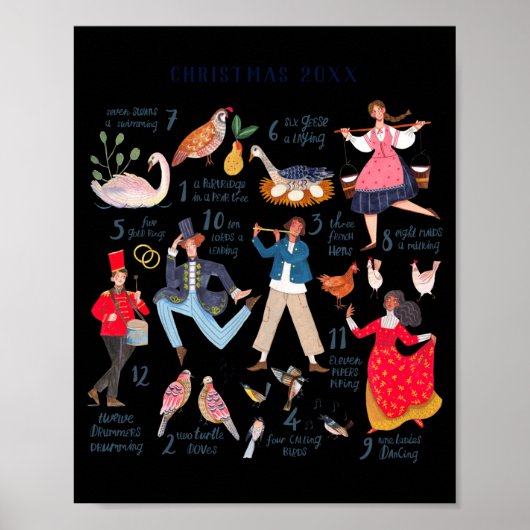 Poster Cute 12 Days Of Christmas Clic Traditional (Devant)