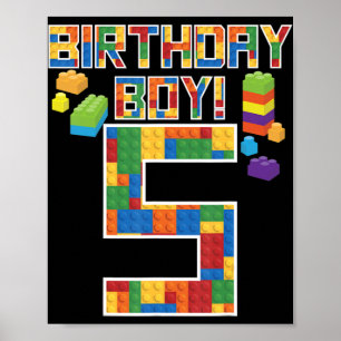 Poster Cute 5th Birthday Gift 5 Years Old Block Building