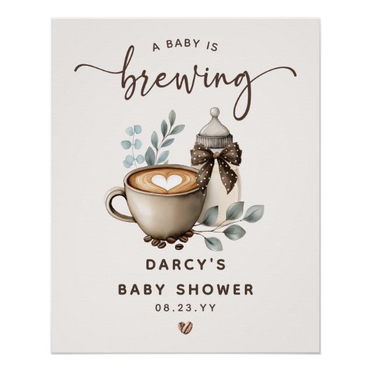 Poster Cute 'a Baby is Brewing' Coffee Baby Shower (Devant)