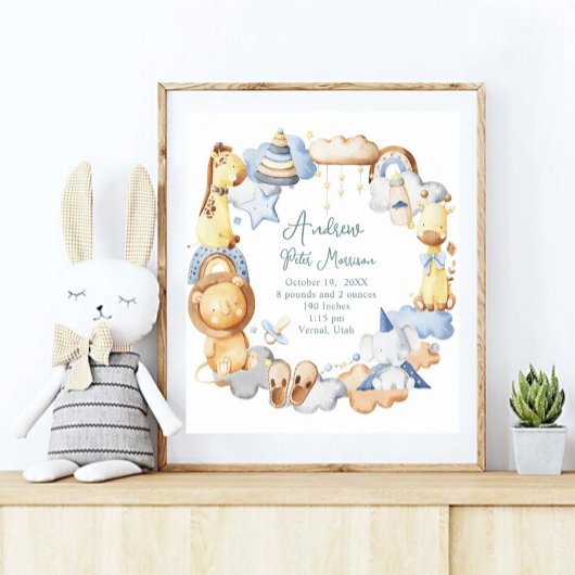 Poster Cute Adventure Baby Boy Birth Record Statistiques