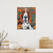 Poster Cute Ai Basset Hound et Papillon en Fleurs (Cuisine)