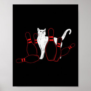 Poster Cute Alley Chat Knocke Bowler Tipping Bowling Pin