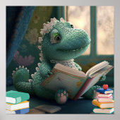 Poster Cute Alligator lire un livre Nursery Art (Devant)