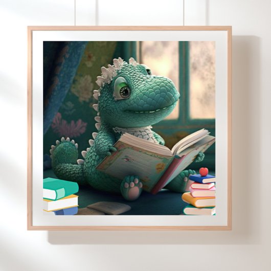 Poster Cute Alligator lire un livre Nursery Art